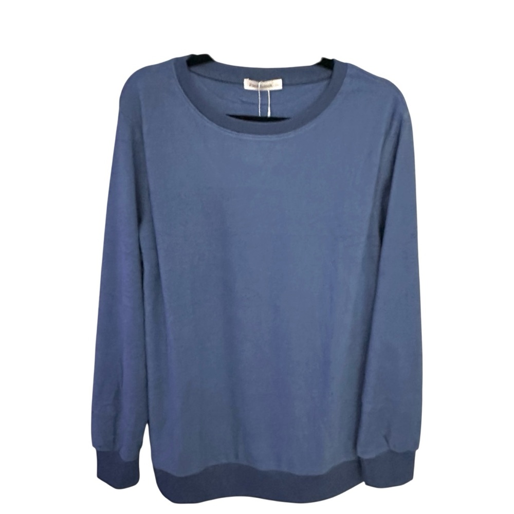 NWT Fantaslook Women's Top Size Large Blue Crewneck Sweatshirt Ribbed Trim Loose